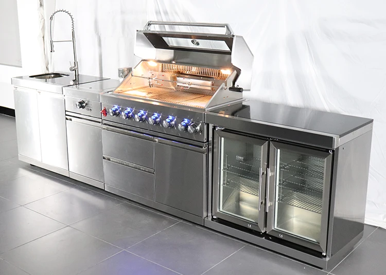 Island Full Set Stainless Steel Spit Rotisseries With Fridge Outdoor