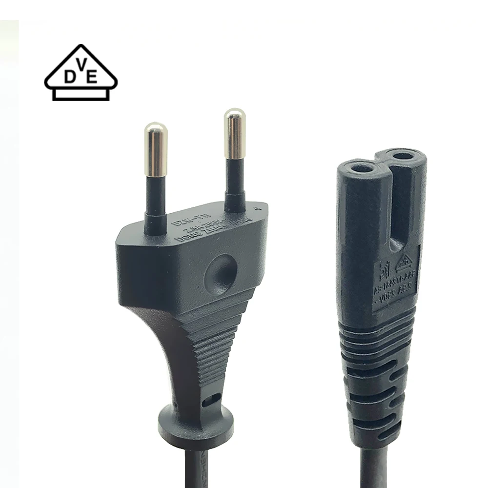 VDE 1.5M 2Pin AC EU Plug Figure 8 IEC C7 Power Supply Cable 2C*0.75mm Electrical Lead Wire Laptop 2 Prong Power Cord