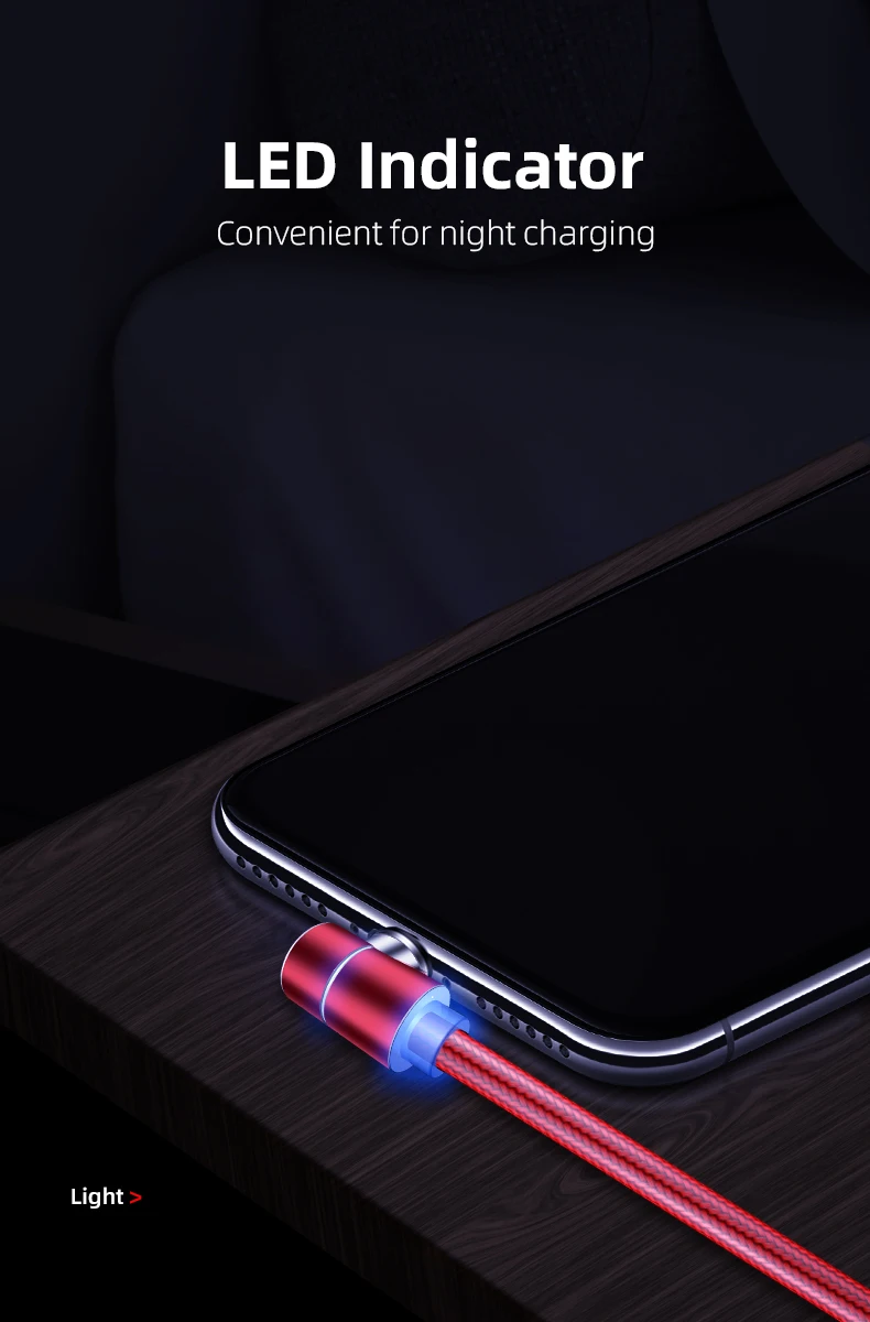 Classic L-shape 360 degree rotation round magnetic cable 1M 2M 3 in 1 connectors with led indicator Type C Micro Iproduct - ANKUX.COM