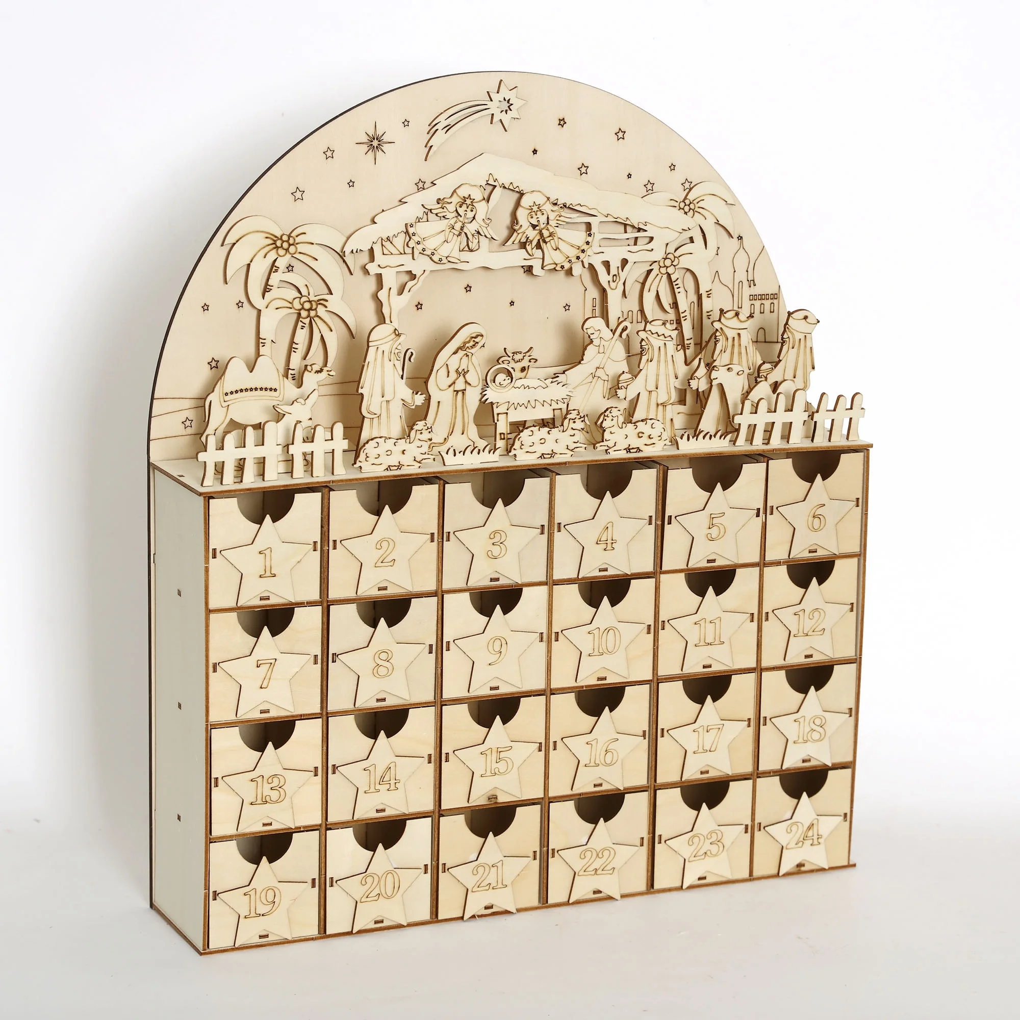 Diy Christmas Wooden Advent Calendar With Drawers Nativity Scene Empty ...