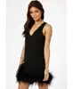 Best Selling Elegant Ladies High Quality Fabric Jersey V Neck Sleeveless Black Prom Tank Dress With Feather Hem Detail Apparel