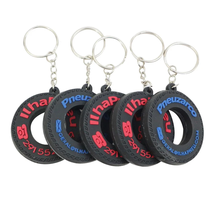 Amerpromo Soft Rubber 3D Wheel Keychain Automotive Part Car Gift Key Chain Ring