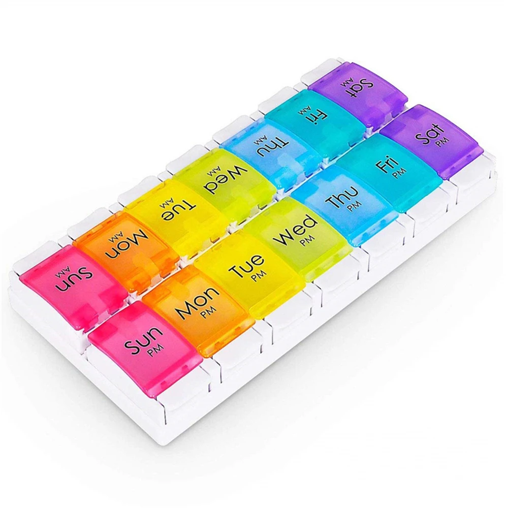 Am Pm Weekly 7 Day Pill Box Organizer Rainbow Color 14 Cases Pill Boxes ...