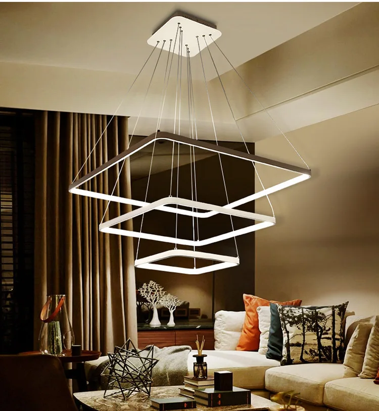 White black LED modern square pendant lamp rectangular chandelier aluminum silicone lamps chandeliers