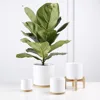 Elegant matt white glazed high Quality cylinder ceramic flower pot with bamboo bases