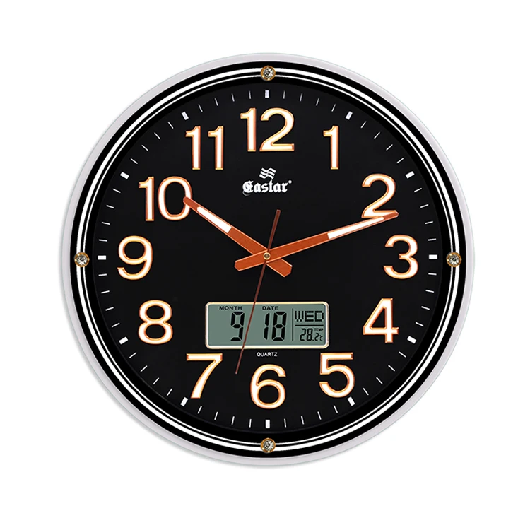 
17.5-inch round living room LCD calendar 3D digital with temperature and humidity display plastic wall clock 
