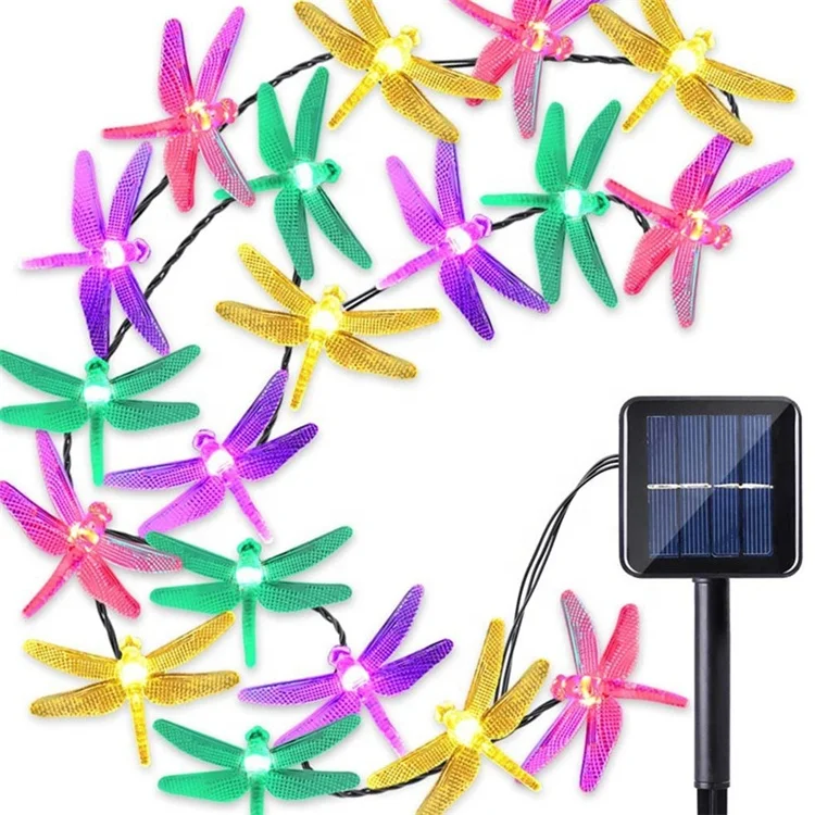 New Arrived 5 Meters 20 LED Solar Dragonfly Fairy String Lights Waterproof Christmas Trees Garden Patio
