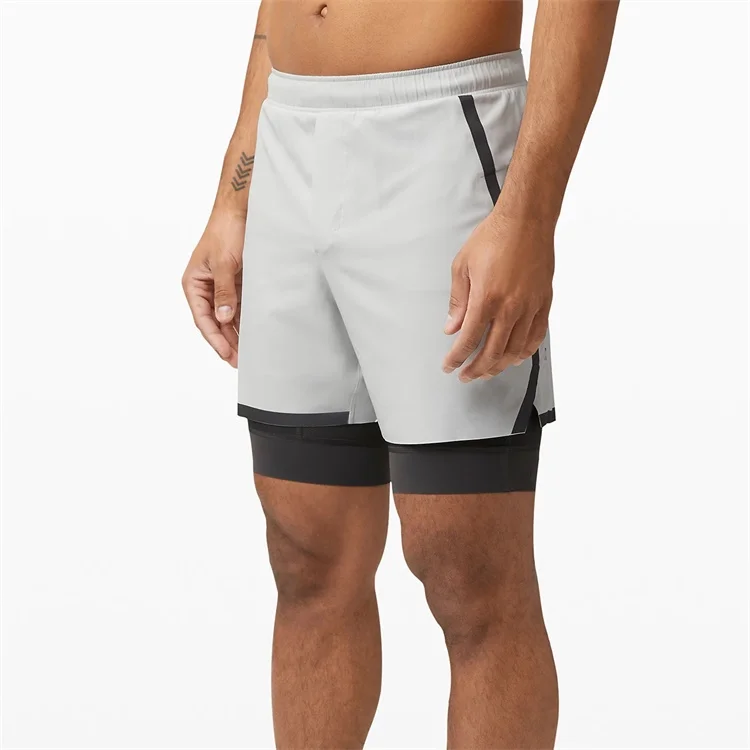 Custom Mens Reflective Double Layer Running Shorts With Hidden Pockets