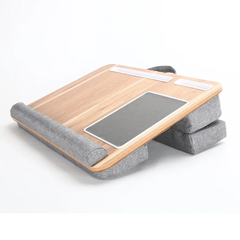 Natural Bamboo Laptop Stand With Adjustable Height Cushion High Density