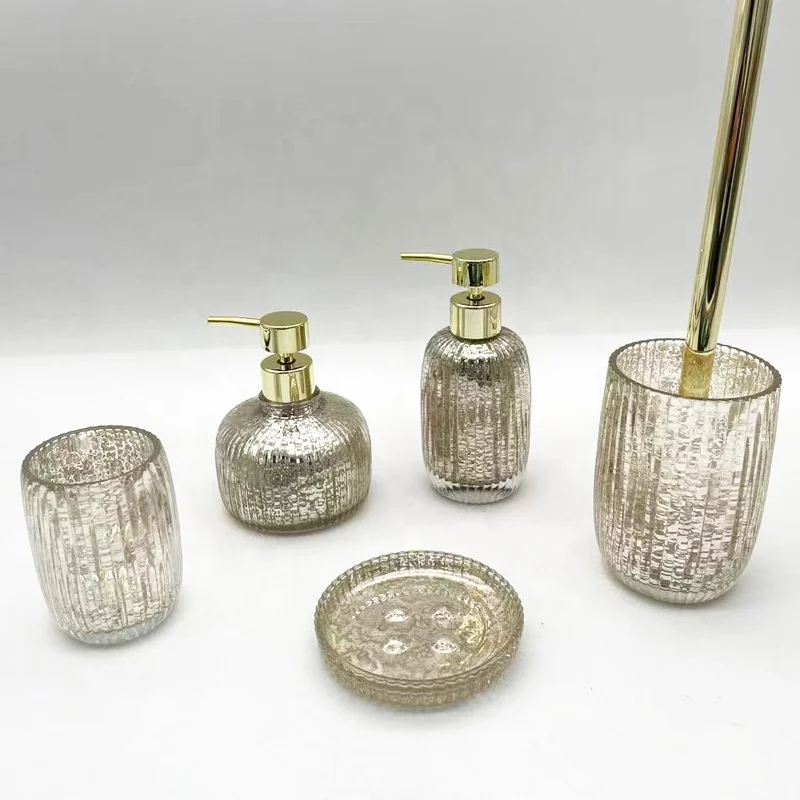 Clear Glass Hotel Amenities Bathroom Accessories Bath Set Bathroom Set