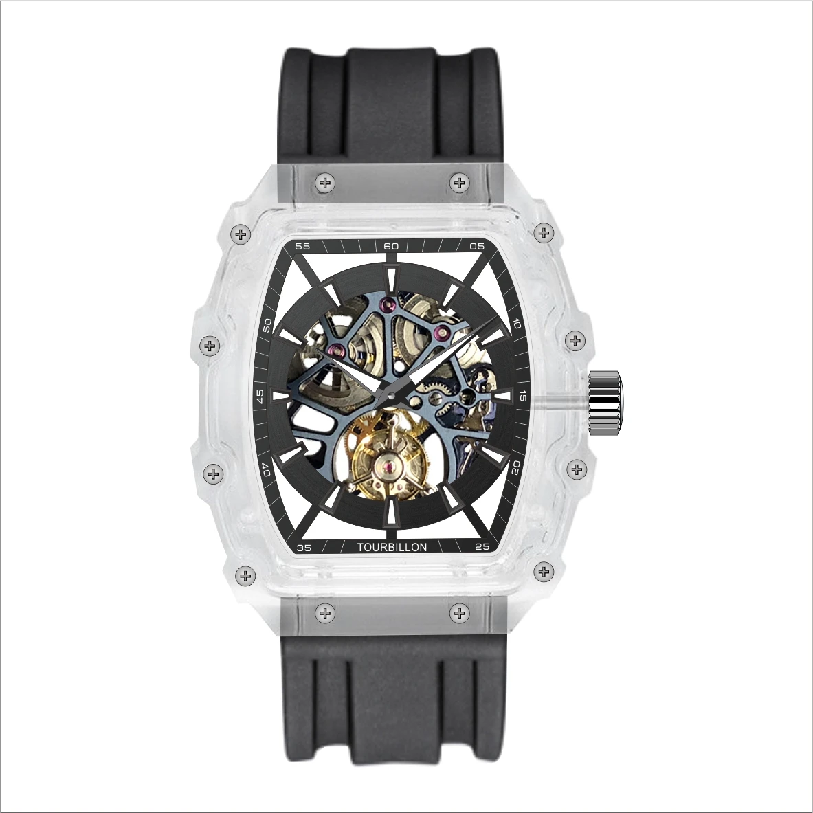 Luxury skeleton tourbillon watches transparent wristwatch sapphire case watch