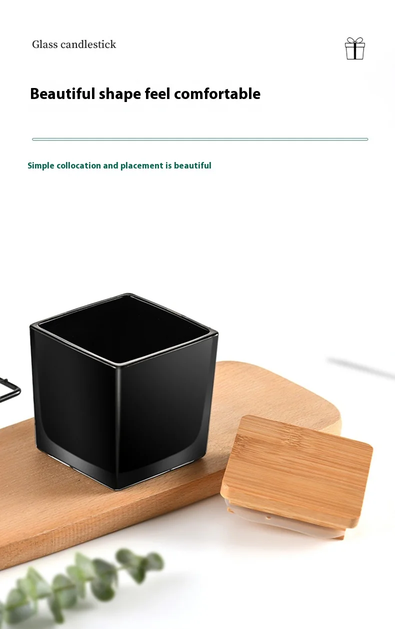 product luxurious empty square glass candle jars with wood lid printed for decorative use-1
