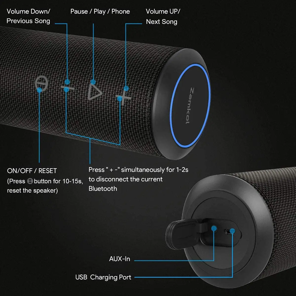 Zamkol ZK606 Black Free Mic Stereo Hifi Mini Karaoke Portable Speaker Wireless Wholesale Speaker Bluetooth Outdoor - ANKUX.COM