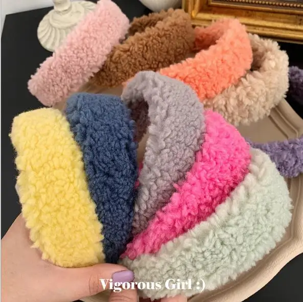 Warm lamb wool hairband ins Candy-colored wide-brimmed headband winter plush hairpin hair accessories