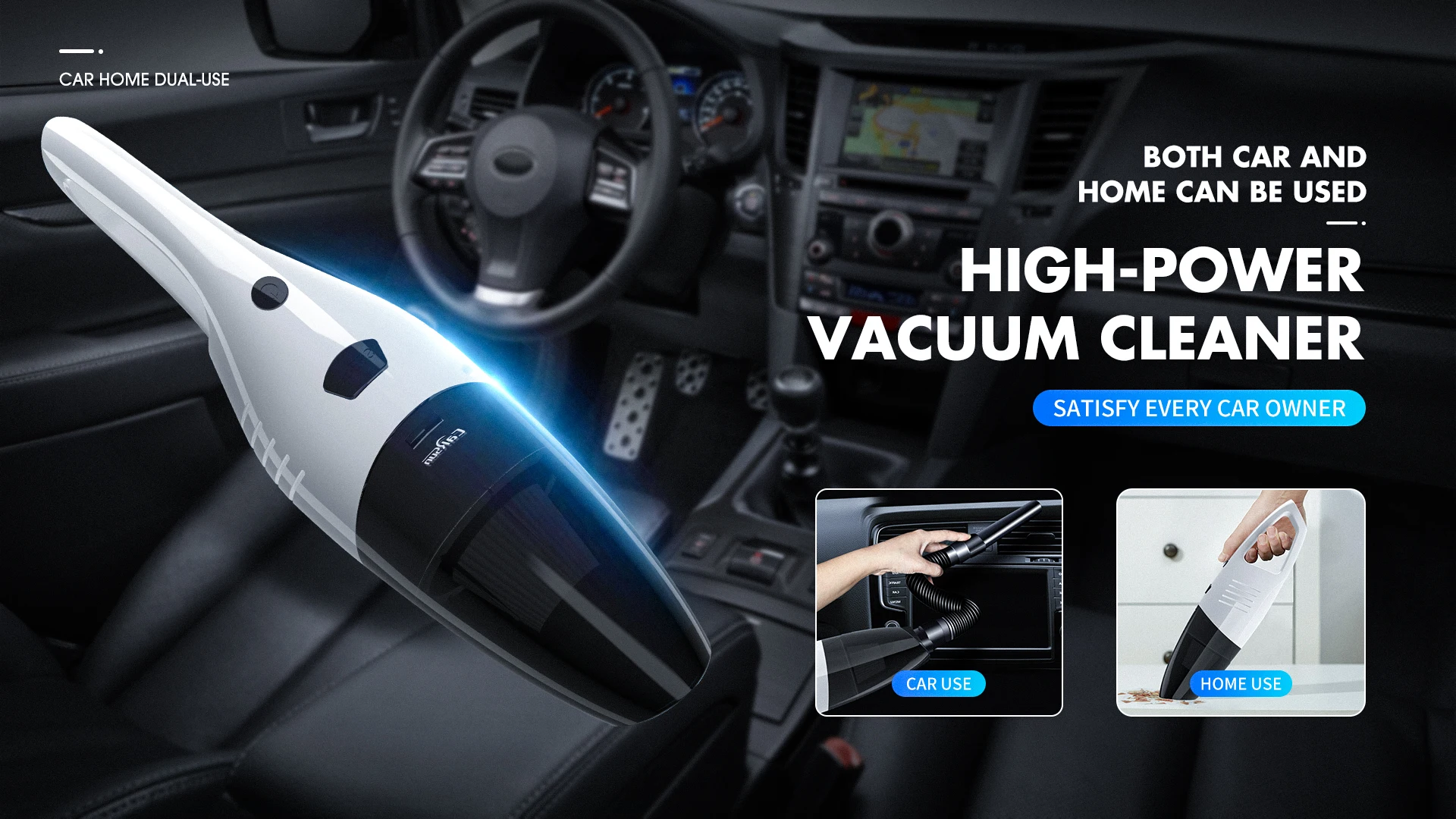 Black Acouto Car Vacuum Cleaner 12V,120W 4500mbar Mini Streamlined Handheld Wired Car Vacuum Cleaner Dry Wet Dual Use
