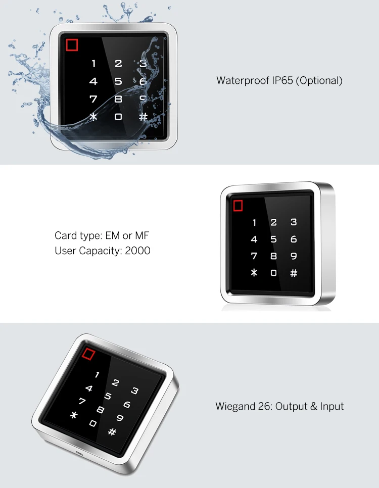 Waterproof Touch Screen access control keypad EM card T8