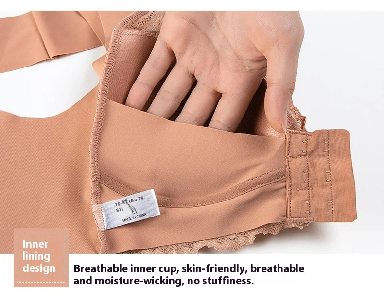 Cross-Border Ladies Seamless Thin Bra Large Size Front Opening Buckle Sexy Lace Steel Ring Back Customizable Cup Wholesale