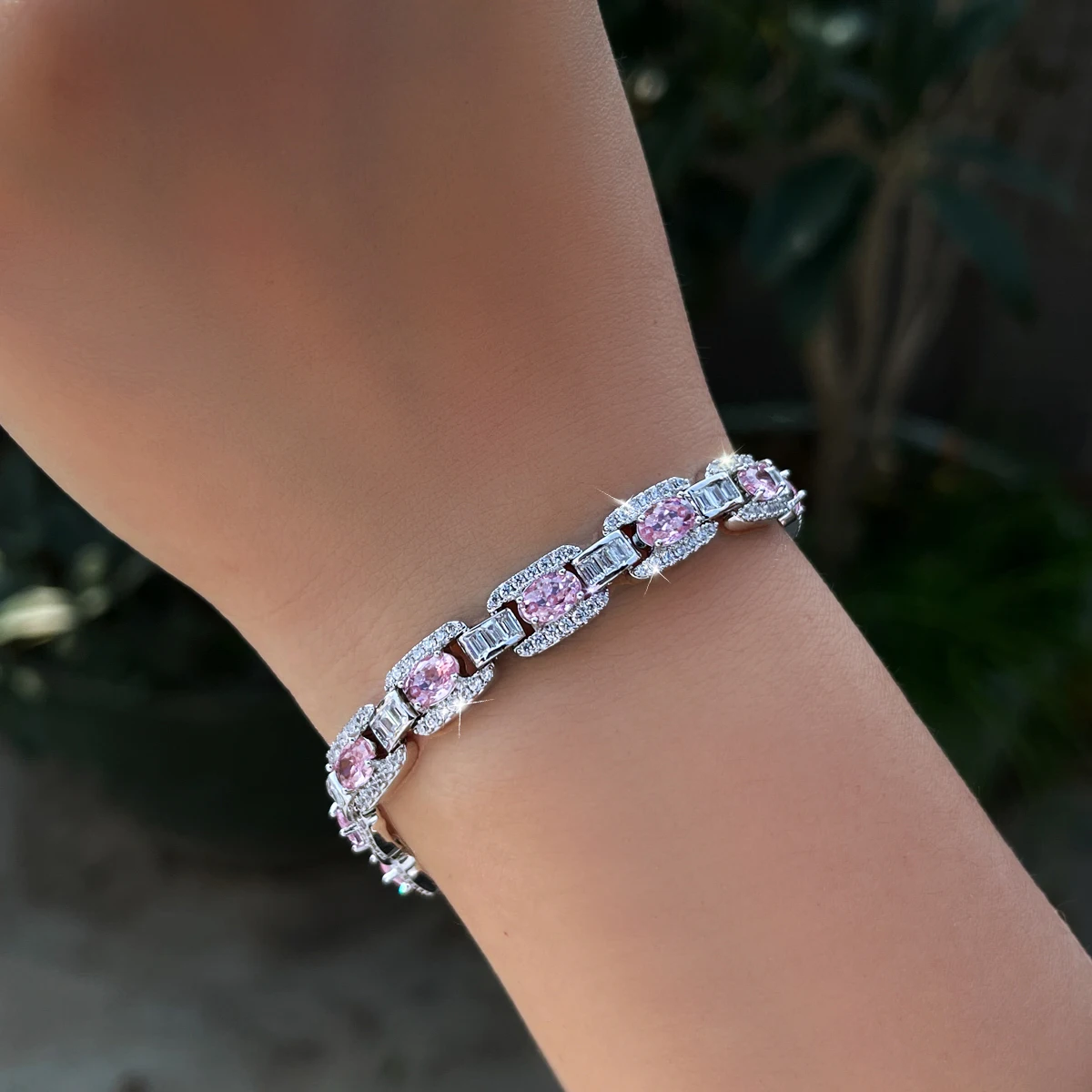 Luxury Pink CZ Bracelets - Elegant Cuban Chain Links