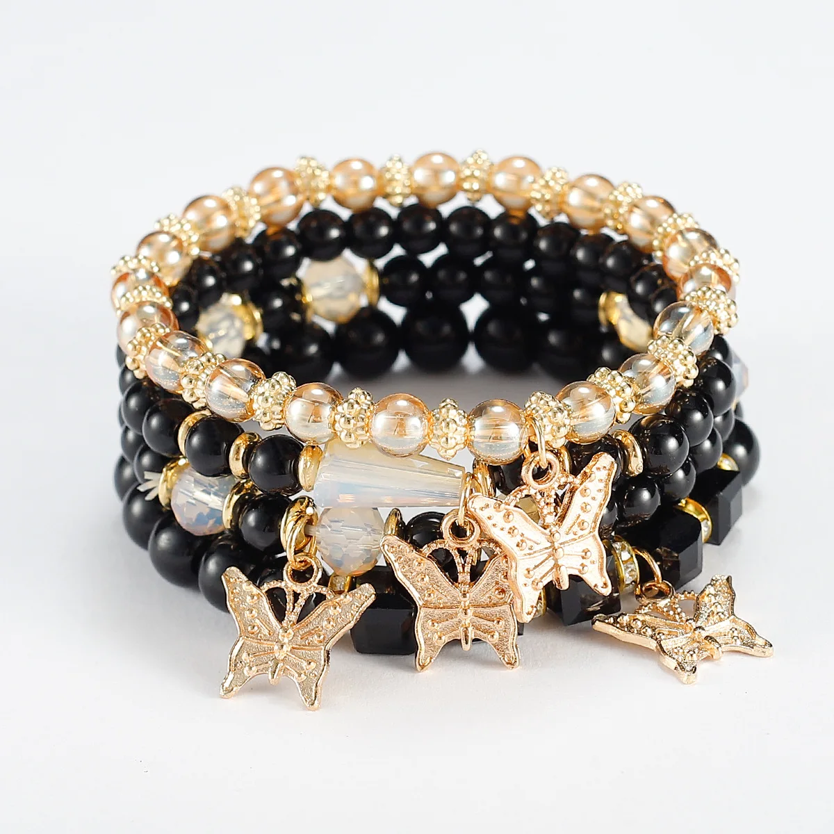 Gold and Black Butterfly Printed Charm Bolo Bracelet - Etsy Gold & Black Butterfly Charm Stacked Bracelet Set - Women Jewelry main image 1