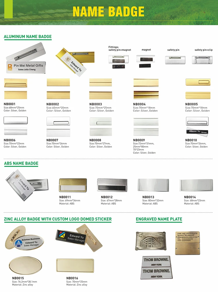 Custom Logo Metal Name Badge Safety Pin Backside And Insert Card