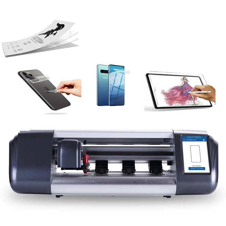 Tuoli Pi hydrogel cutter performing precision cut on iPhone 15 Pro Max screen protector