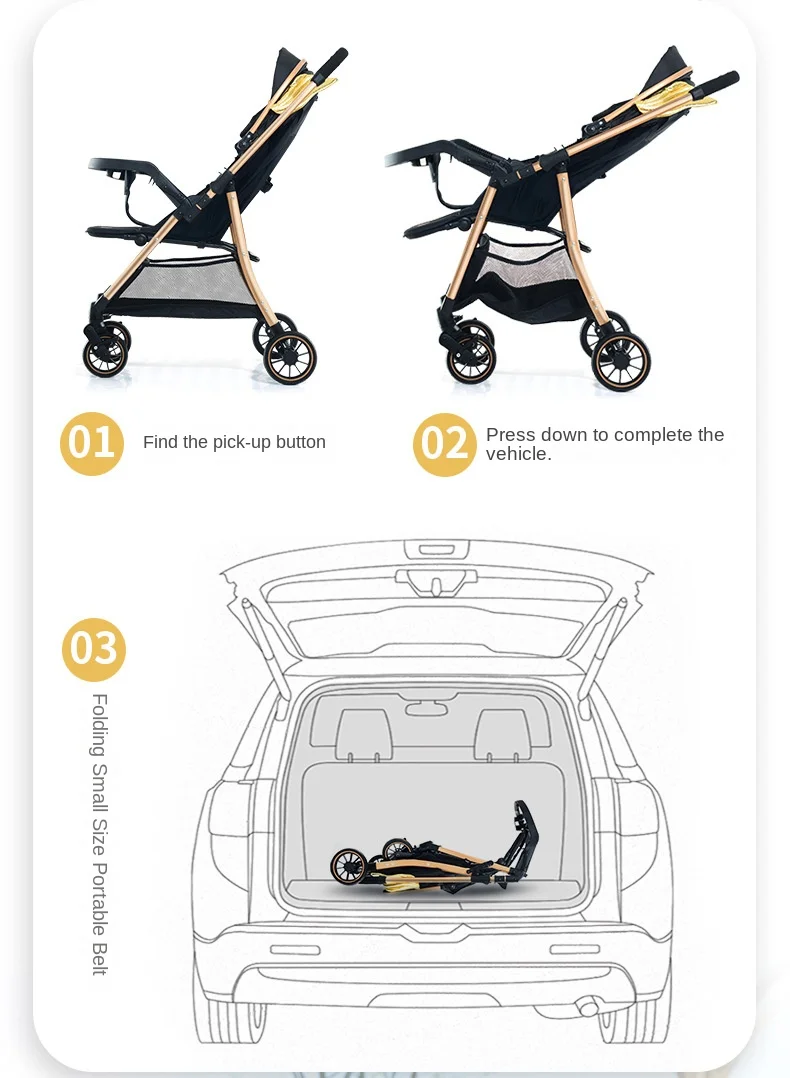 Two-Way High Landscape Baby Carriage One-Button Folding Four-Wheel Walking Trolley Linen Material with Light Frame for Children