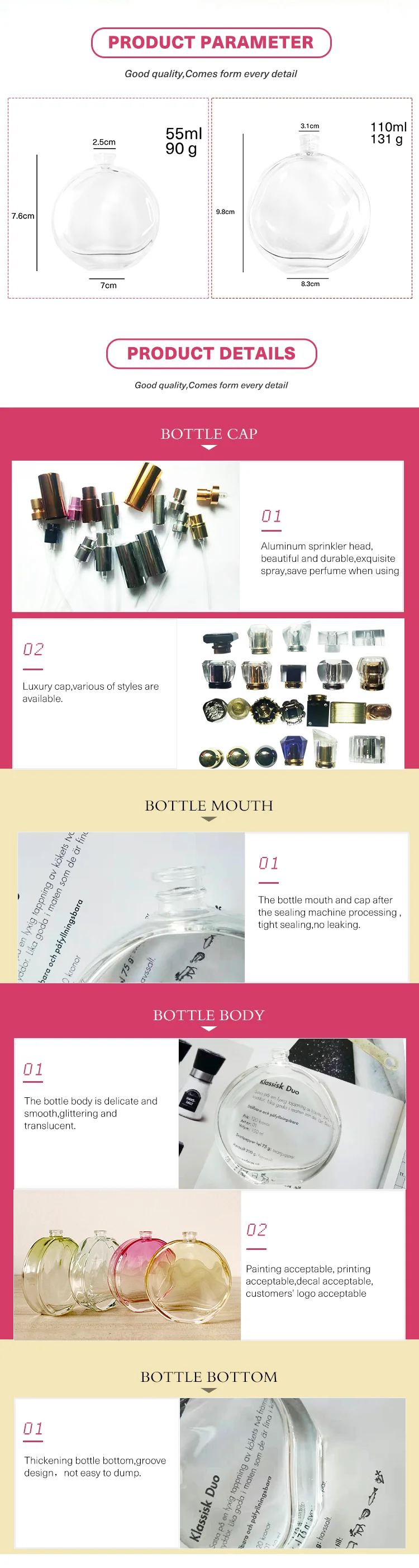 Factory Produced Crystal Mini Round Luxury Empty Refillable Atomizer Spray Glass Perfume Bottle