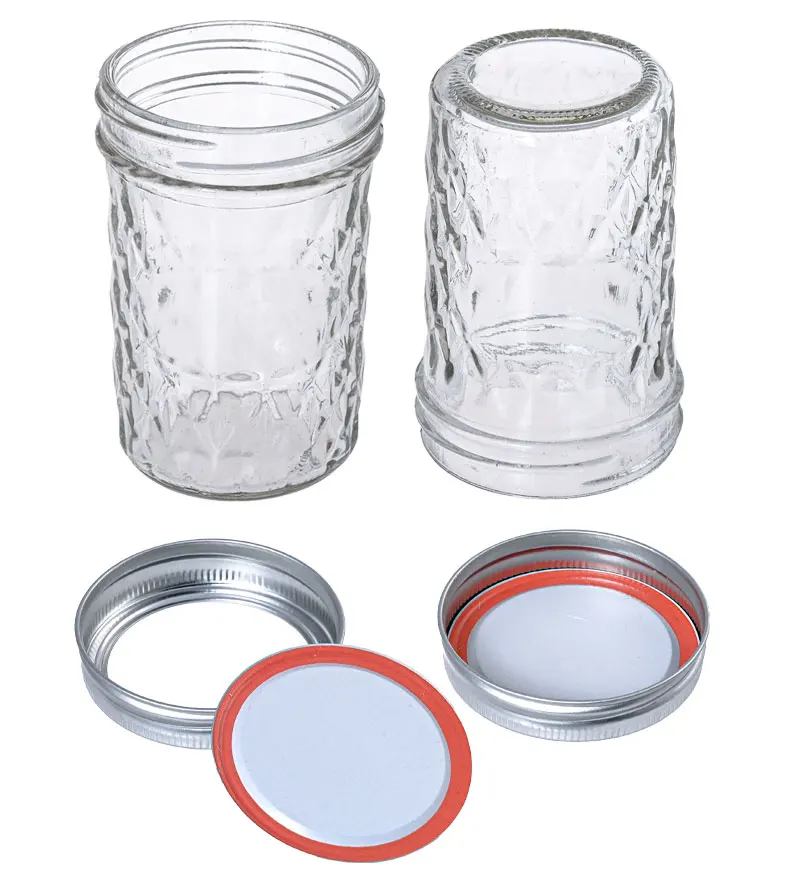 8 Oz Quilted / Diamon Design Glass Mason Jar Caning With Airtight Split