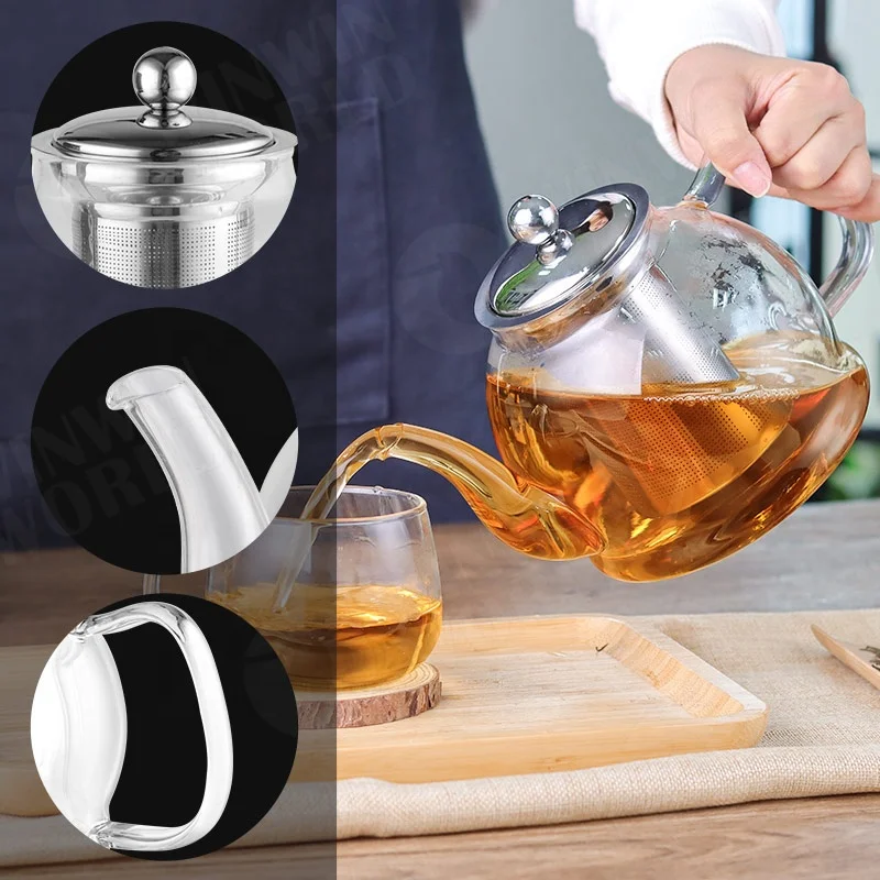 Customized Wholesale Heat Resistant Borosilicate Glass Tea Pot With Tea