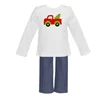 new design shirt pant set clothes outfit christening white denim 100 cotton track applique boys christmas clothing set