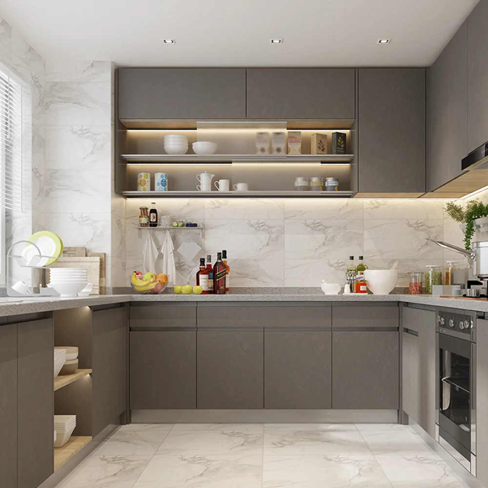 2020 New Modern Wooden Black Matte Finished Lacquer Kitchen Designs