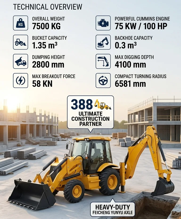 LANDNEO Diesel Backhoe Loader 4 Wheels Optional YUCHAI CUMMINS EURO3 EURO5 Engine 75KW Motor