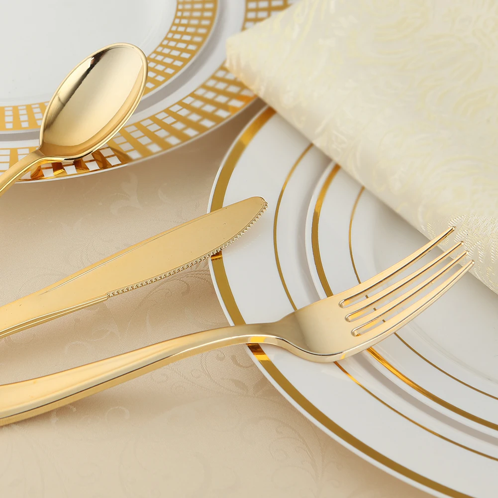 Plastic Disposable Gold Cutlery Heavy Flatware Set Buy Hard Plastic