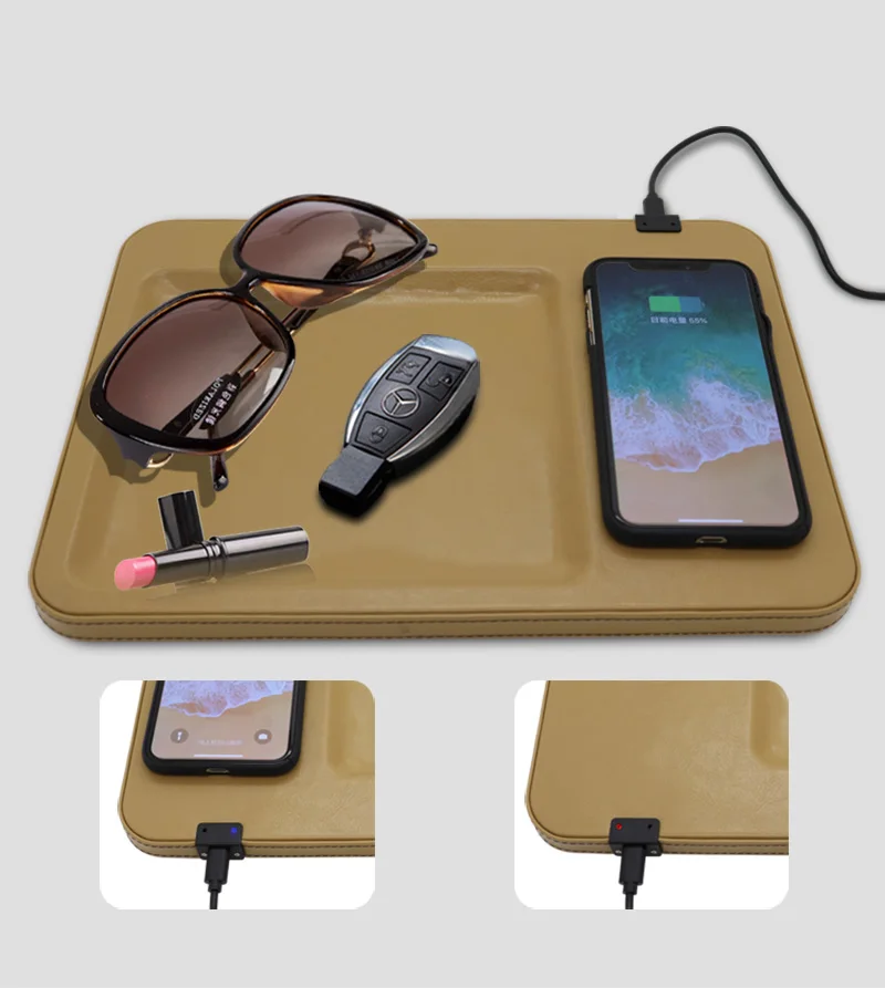 10w Qi Wireless Charger Desktop Tray With 9v 1a Output Port Leather