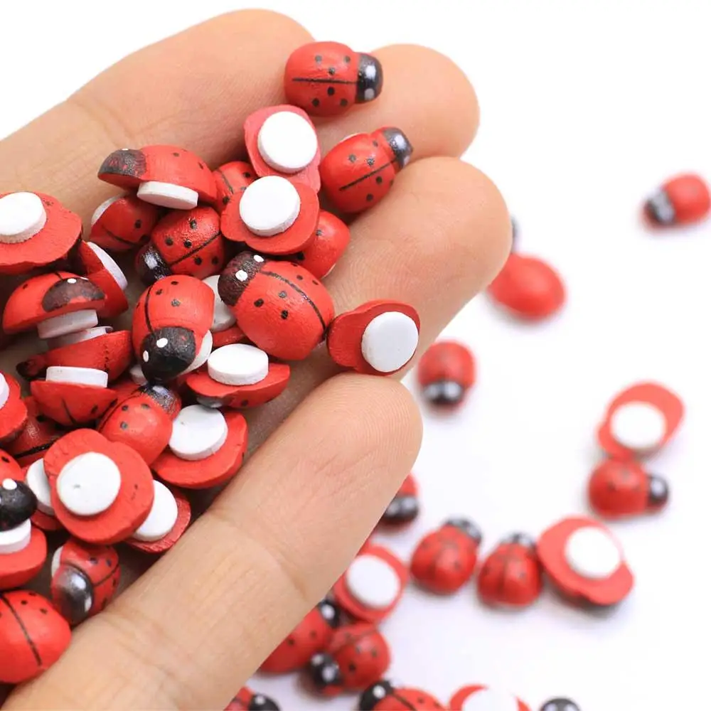 100Pcs Mini Cabochon Ladybug DIY Fairy Garden Miniatures Ornament Decor Magnets 