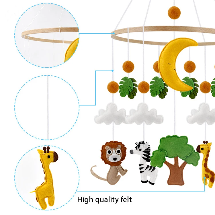 Amazon Hot Selling Crib Baby Mobile Handmade Wild Animal Cartoon Series Hanging Crib Baby Toys