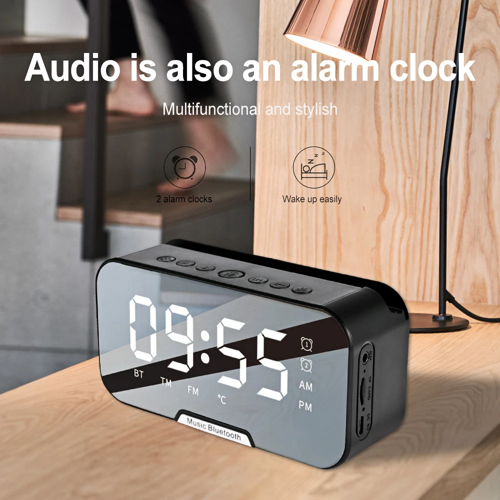 Portable Wireless Bluetooth Speaker Column Super Bass Stereo Subwoofer Handsfree Support TF AUX mirror Alarm Clock temperature - ANKUX.COM