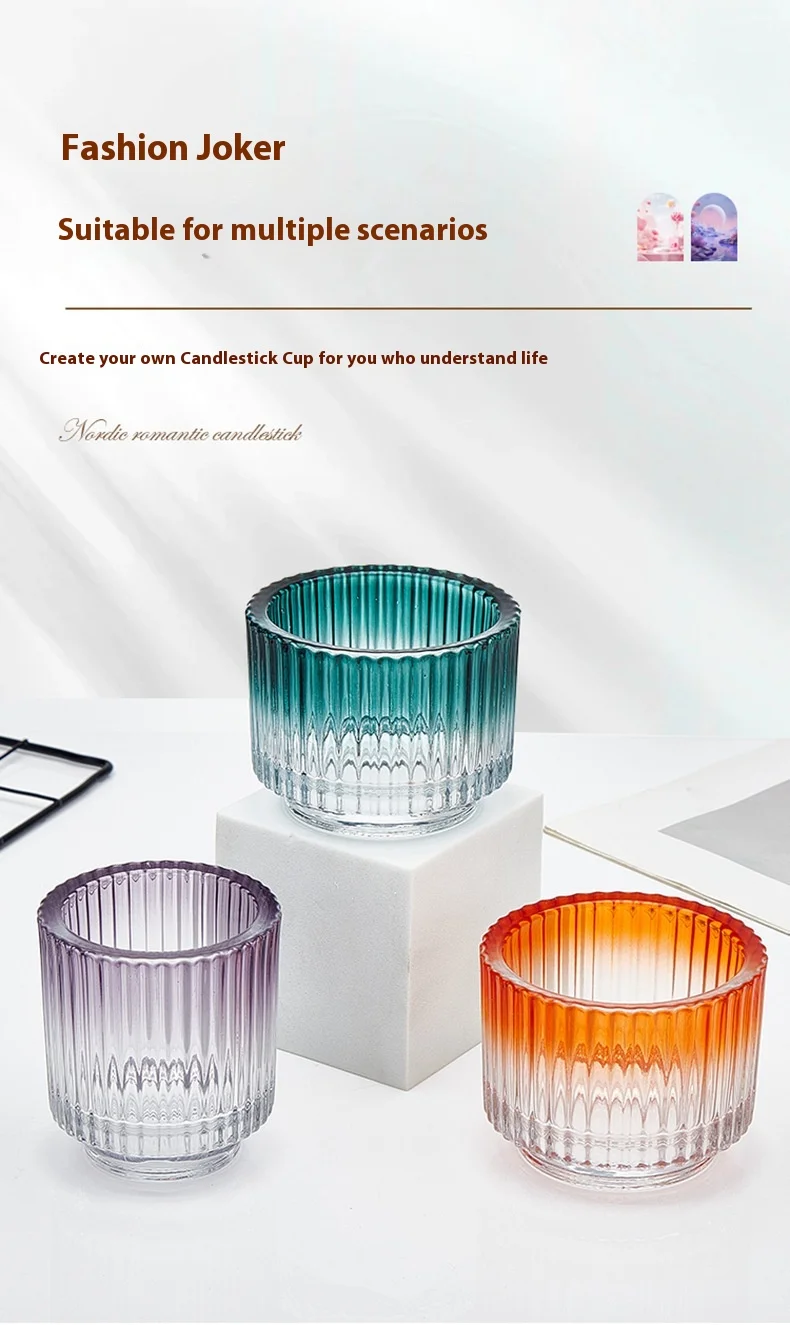 product cylindrical colored glass candle jar luxurious striped empty candle jars-3