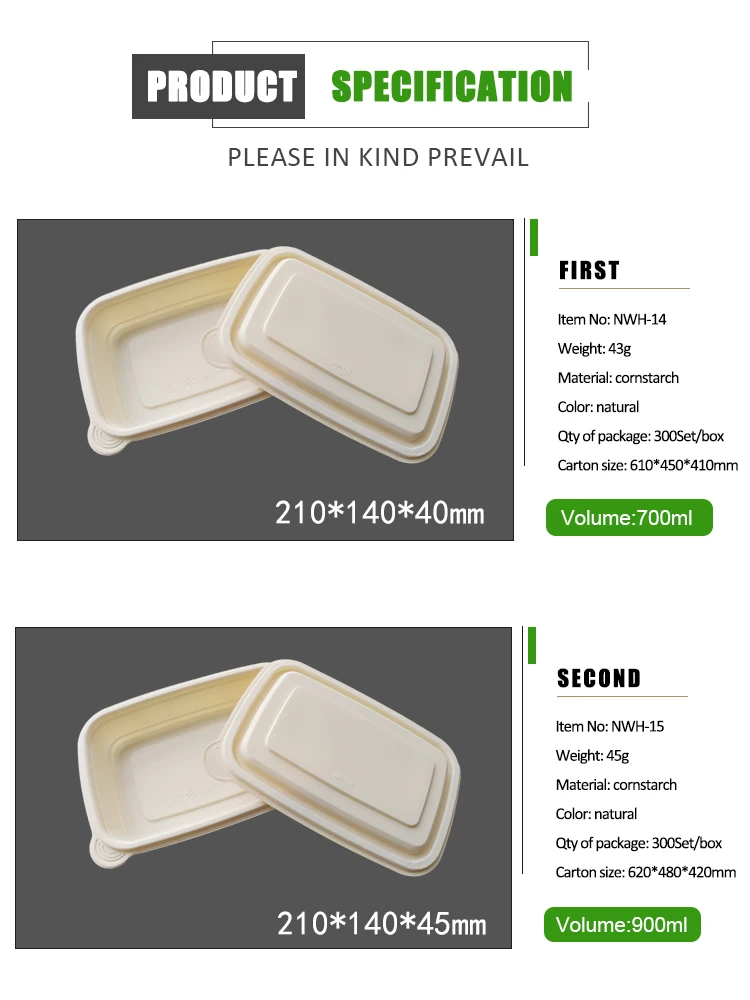 Environmentally Friendly Food Packaging Rectangular Dinnerware Take Out Salad Containers