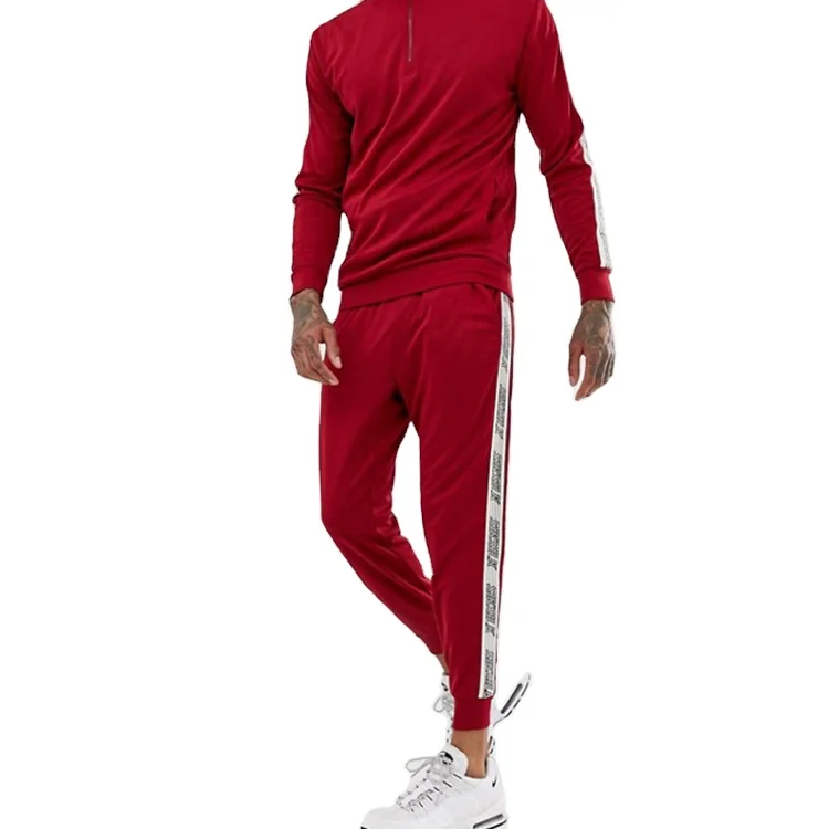 Design Your Own Custom Red Mens Tracksuit With Side Striped Training ...