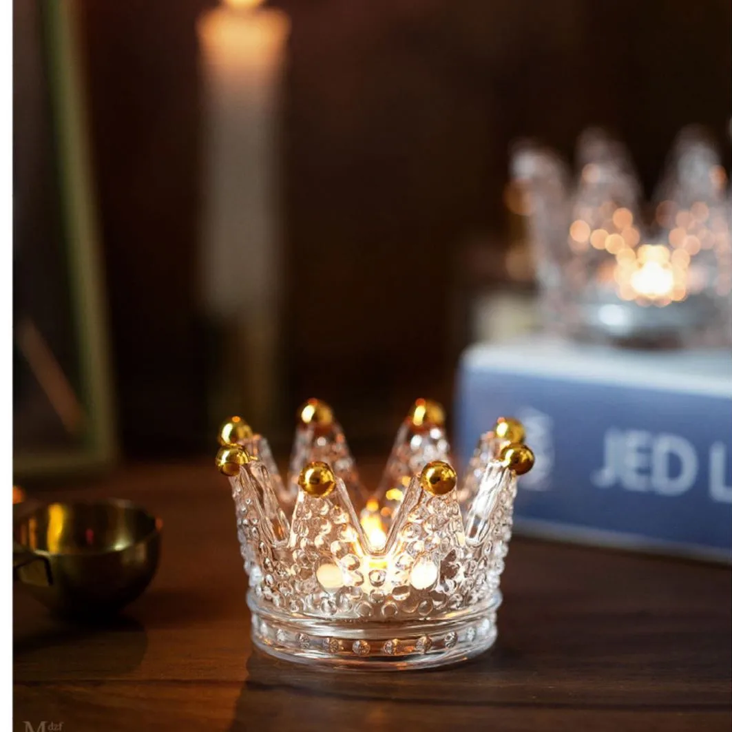 Crown Glass Tea Light Candle Holder For Home Decor Wedding Table