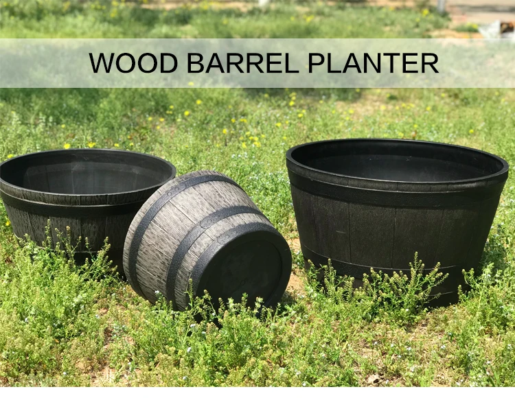 Plastic Whiskey Barrel Planter Pot Outdoor Garden Decoration Wholesale
