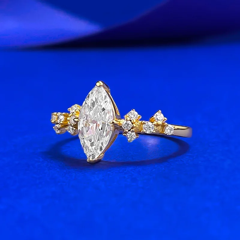 S925 Silver Fine Ring Daily Fashion 5*10mm Horse Eye Simulation Lab Diamond Rhodium Plated Ring