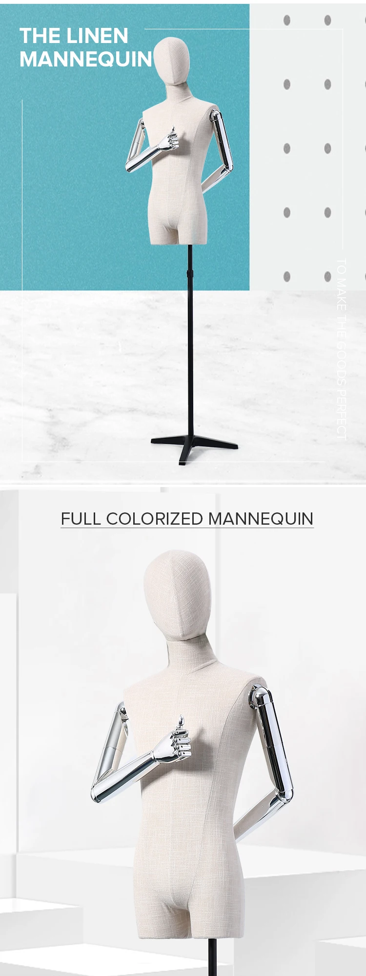 Hotsale Dubai Uae Beige Linen Half Body Mannequin Dress Form Boutique