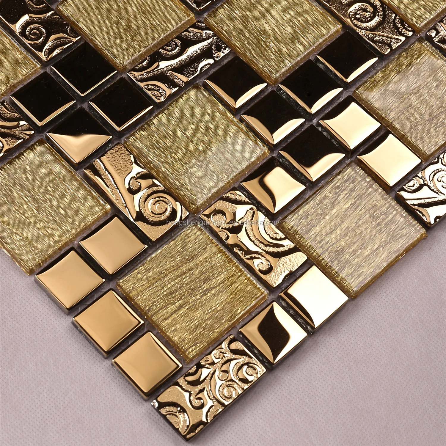 Hdt12 2*2 Luxury Gold Electroplating Glass Mosaic Tile For Backsplash ...