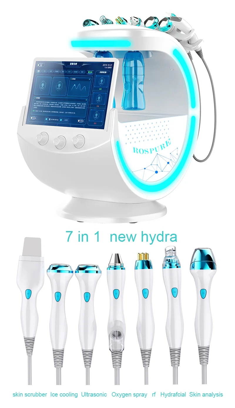 Intelligent Ice Blue Skin Management System Hydra Skin Facial Machine 7 In 1 Smart Ice Blue