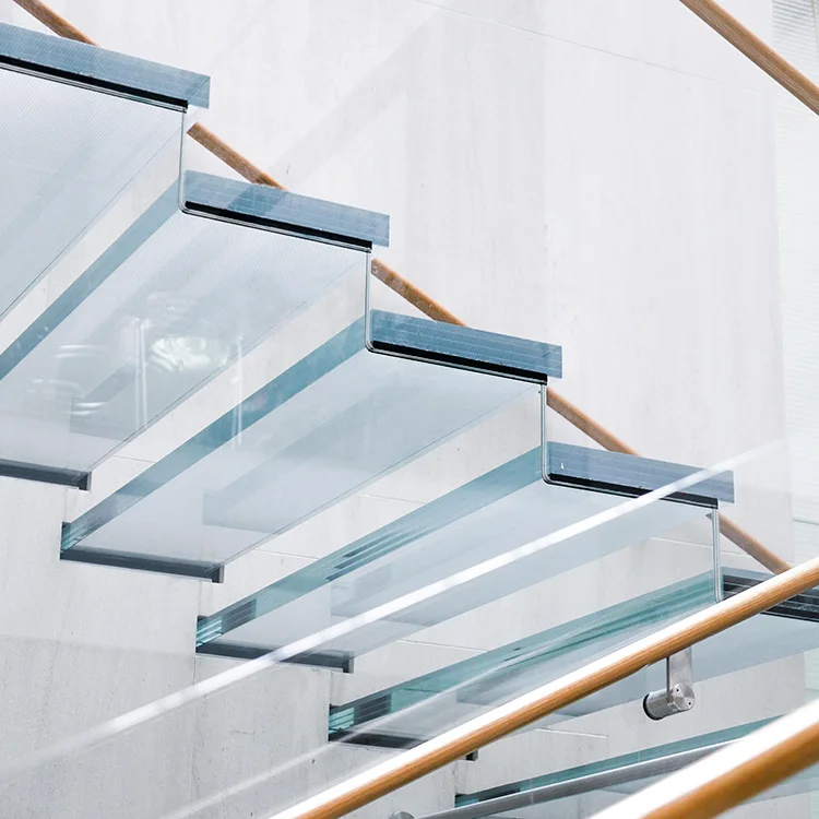 玻璃楼梯踏板钢化钢化层压安全建筑结构玻璃板的楼梯台阶与工厂价格