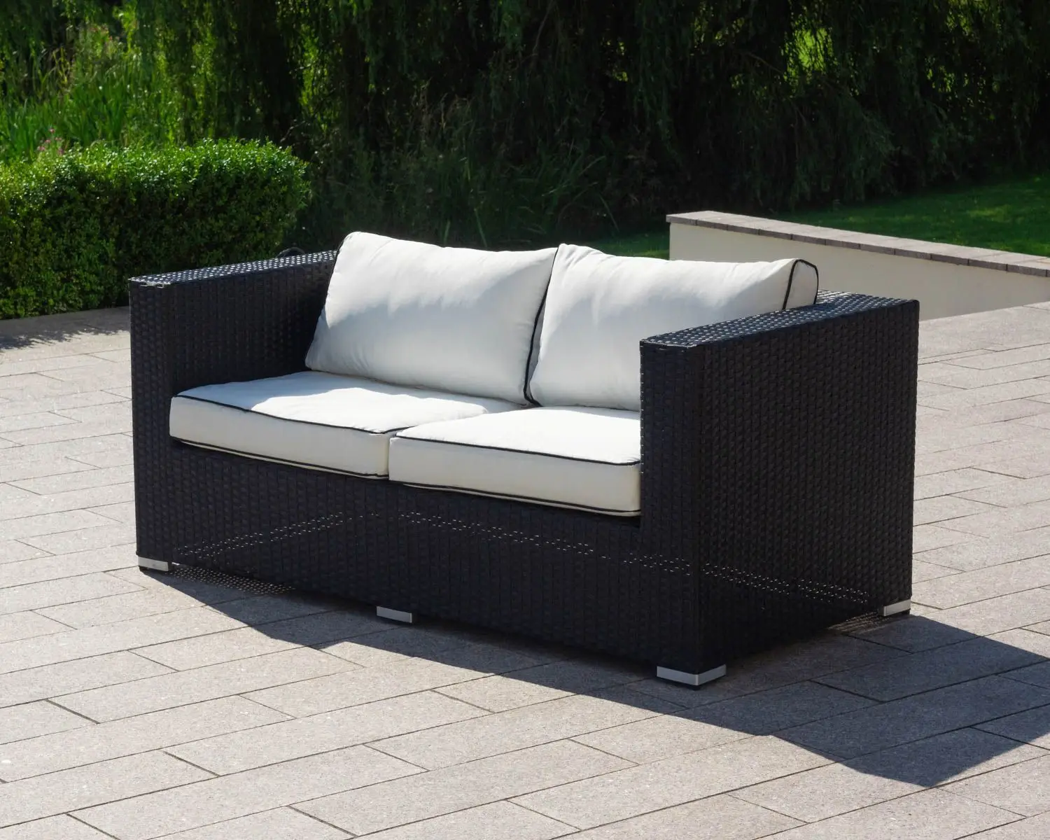 2 seater black rattan garden sofa