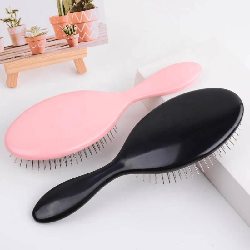 Customized Black Pink Paddle Metal Bristle Hair Brushes Logo Pink Wig Brush With Metal Pin