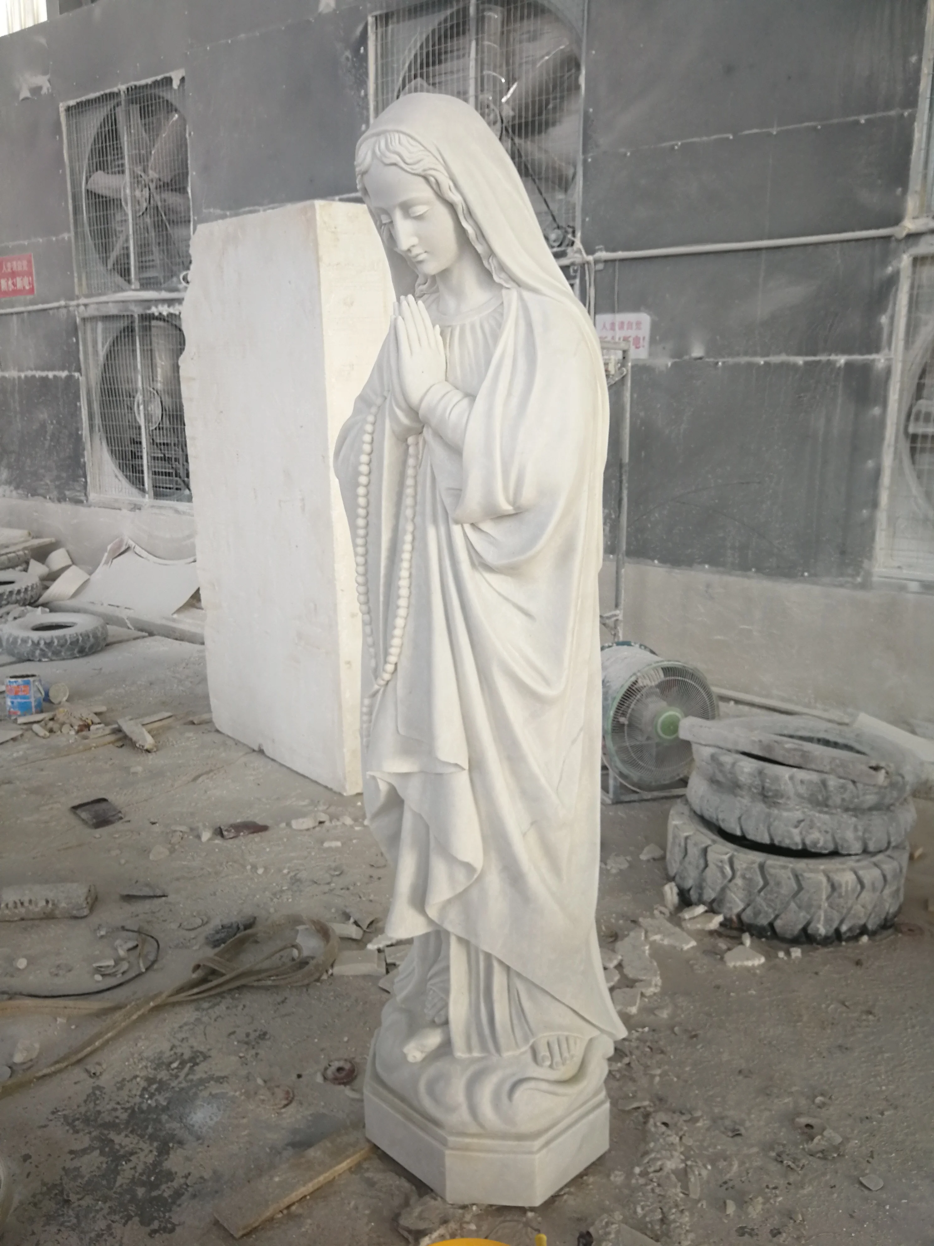 religious Peaceful Madonna natural Chinese white marble Blessed Mother Virgin Mary statue